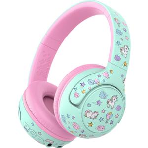 iClever BTH27 Toddler Headphones for 2+ Year Old-CPC Certified, 75/80dBA Safe Volume Limited, 74H Playtime, Bluetooth 5.4, BPA Free, Kids Bluetooth Headphones Aux Cord for Travel iPad, Green/Pink