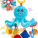 hahaland Baby Toys 0-6 Months - Car Seat Toys Octopus Toy with Pulling Cords, Squeaky, Crinkle, Rattle, Mirror - 3 4 Month Old Toys for Babies Infant Sensory Stroller Carseat Hanging Toy for Baby Gym