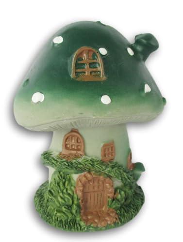 Craft Supply Fairy Garden Green Cap Mushroom House Figurine -Whimsical Poly-Resin Accent Piece - 3.25 x 4.75 Inches