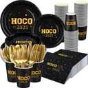 175 Pcs HOCO Party Supplies Homecoming decorations 2025 Plates and Napkins Set Black Gold 2025 HOCO Tableware Serve 25 Guest Homecoming Disposable Dinnerware for School Celebration Supplies