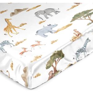 Sweet Jojo Designs Jungle Animals Boy Girl Gender Neutral Baby Satin Fitted Crib Sheet Infant Newborn Nursery Toddler Bed Room Standard Mattress Boho Wildlife Safari Gray Elephant Giraffe Lion Monkey
