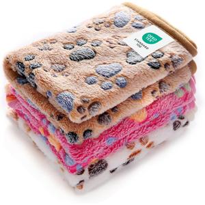 Luciphia 1 Pack 3 Blankets Super Soft Fluffy Premium Fleece Pet Blanket Flannel Throw for Dog Puppy Cat Paw Brown/Pink/White, Medium (30x20 inch)