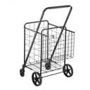 VEVOR Folding Shopping Cart, Jumbo Grocery Utility Cart with Double Baskets, 360° Swivel Wheels, 110 LBS Large Capacity Heavy Duty for Laundry, Shopping, Grocery, Luggage, Black