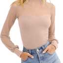 PINKMSTYLE Womens Trendy Sexy Mock Turtle Neck Long Sleeve Sheer Mesh Double Lined Going Out Fall Tops Nude Medium