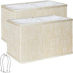 Rectangle Lamp Shades Set of 2, Champagne Beige Lamp Shades for Table Lamps, 16"L x 8"W x 10"H, Natural Linen Fabric Replacement Lampshades for Floor Lamp, Spider, Harp Holders Included, Easy Assembly