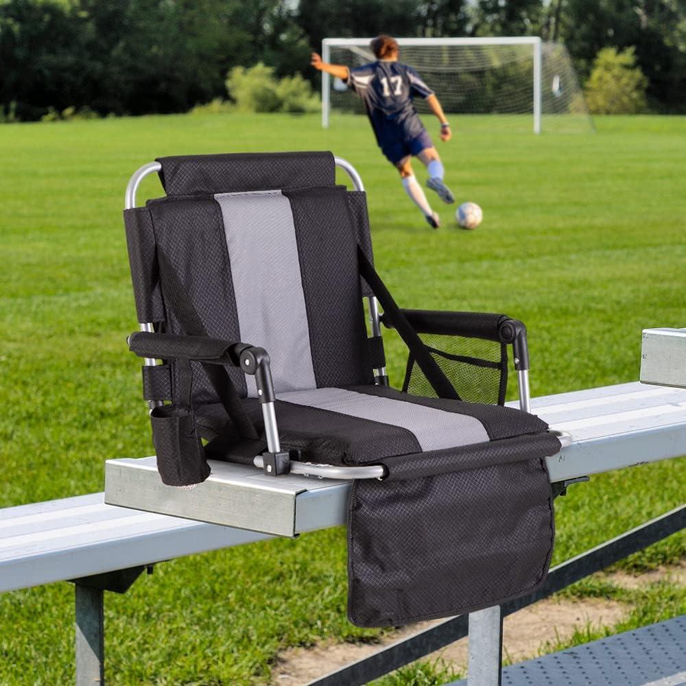 HIGH POINT SPORTS Foldable Stadium Seat Portable Folding Stadium Chairs Padded Bleacher Seat Cushion Bleacher Chair with Armrest and Cup Holder