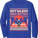 Yule Shall not Pass Fantasy Wizard Holiday Pun Funny Xmas Long Sleeve T-Shirt, M, Royal Blue