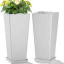 TUYOHW Set of 2 Tall Planters, 24" Large Indoor Outdoor Flower Pots with Tray, Modern Tapered Planters for Porch, Patio, Garden, Backyard(White)
