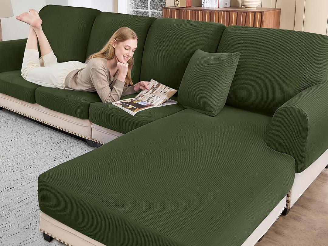 BT.WA Sectional Couch Covers for Sofa Cushion L Shaped Couch Cover Washable Soft Couch Cushion Covers Stretch Sofa Slipcovers(2-Piece for Sofa Armrest Cover, Green)