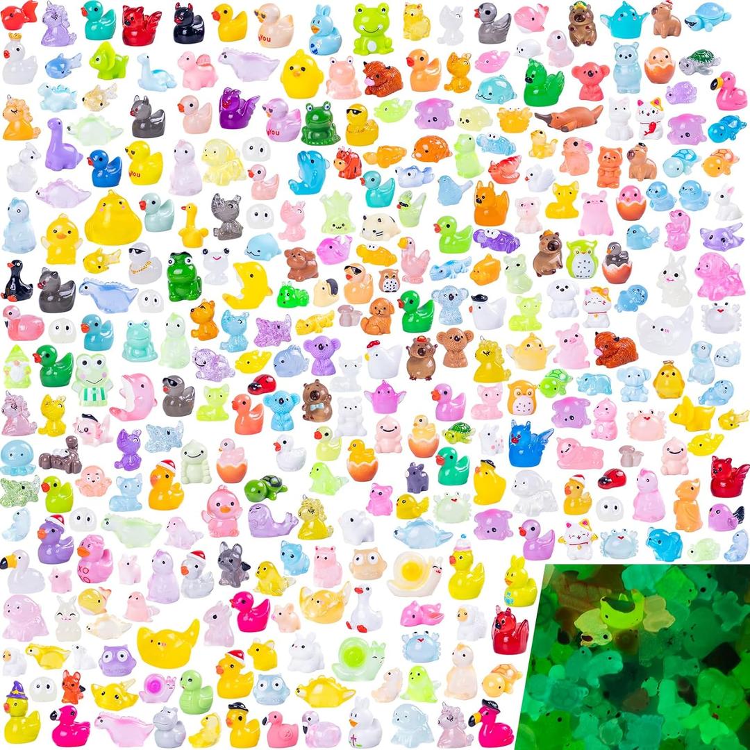 300pcs Mini Resin Animals Different 300 Styles Variety Tiny Animals Figure to Hide Luminous Glow in The Dark for Miniature Fairy Garden Decoration Small Plastic Miniature Crafts Decor Aquarium