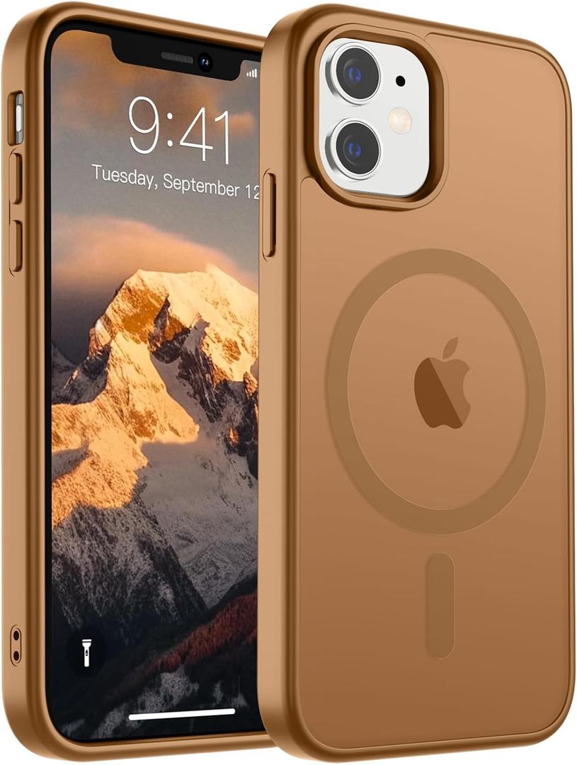 SUPFINE Magnetic for iPhone 11 Phone Case(Compatible with MagSafe)(Military Grade Drop Protection) Slim Translucent Matte Shockproof with Anti-Fingerprint Phone Case,Brown