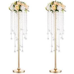 Tall Vases Wedding Centerpieces for Tables - 29.6" Gold Flower Vase with Chandelier Crystal, Centerpiece Table Decorations, Metal Flower Stand for Wedding, Reception, Party, Events, Home Décor, 2 Pcs