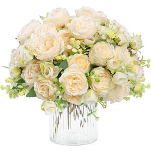 MARTINE MALL 4 Packs Peonies Artificial Flowers, Champagne Artificial Peonies, Silk Peonies Flowers Fake Peonies Artificial Flowers Peonies Bouquet for Centerpiece Table Wedding Party Home Decor