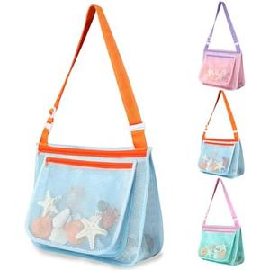 LIDAGO Beach Bag Toys for Shell Collecting,Beach Mesh Bag with Adjustable Shoulder Straps,Swimming Accessories for Boys and Girls