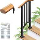 Hand Rails for Outdoor Steps, Metal Wood-Grain 2 Step Handrail, Outdoor Safety Balusters Railing Kit for Seniors & Kids, Anti-Wobble & Rustproof, Fits Concrete, Wood, Porch, Deck