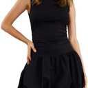 Milumia Women's Bubble Mini Dress Mock Neck Sleeveless Balletcore Puffy Short Party Dresses, M