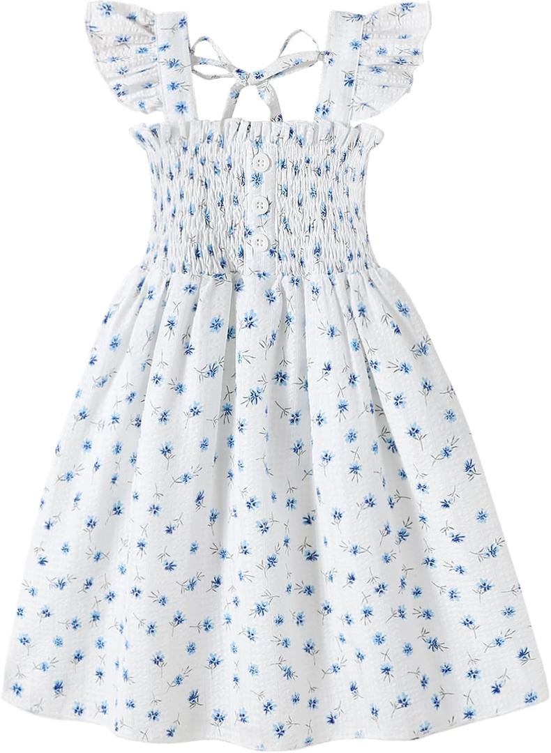 JEELLIGULAR Toddler Dress Ruffle Sleeveless Button Down Dress for Toddler Girl Dress Summer Beach Casual A-line Sundress (4-5T, White+blue Flowers) JEELLIGULAR Toddler Dress Ruffle Sleeveless Button Down Dress for Toddler Girl Dress Summer Beach Casual A-line Sundress (4-5T, White+blue Flowers)