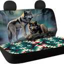 WELLFLYHOM Wolf Moon Car Seat Cover for Cars for Men Southwest Aztec Rear Bench Seat Covers for Truck SUV Van Universal Fit Tribal Navajo Car Accessories Saddle Blanket Seat Protectors 2 Pack Set