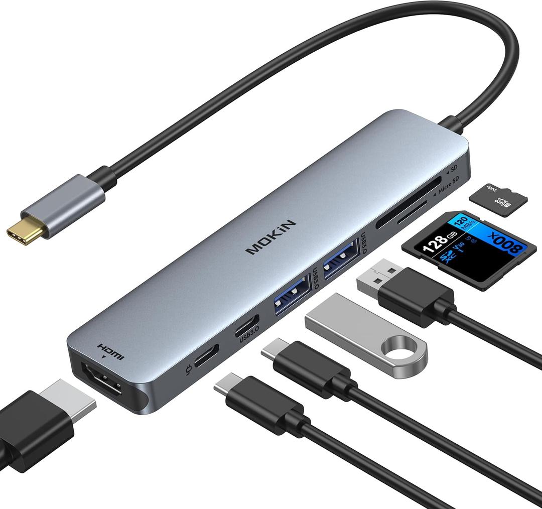 USB C Hub HDMI Adapter for MacBook Pro/Air, MOKiN 7 in 1 USB C Dongle with HDMI, SD/TF Card Reader, USB C Data Port,100W PD, and 2 USB 3.0 Compatible for MacBook Pro/Air, Dell XPS, Lenovo Thinkpad. (Space Gray)