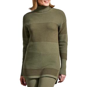 Tribal Women's Turtleneck Two-Tone Ottoman Knit Sweater with High-Low Hem (Large, Clover Leaf)