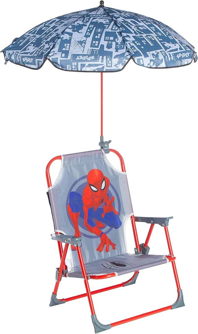 Marvel Spiderman Kids Beach Chair with Umbrella,Portable Folding Outdoor Chair with Shade,Lightweight & Durable for Ages 3+, 12 Inches X 14.75 Inches X 19 Inches