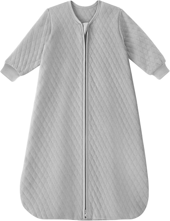 Yoofoss Baby Sleep Sack 12-18 Months 1.0 Tog Long Sleeve Sleep Sack Organic Cotton Wearable Blanket for Toddlers 2-Way Zipper Quilted Sleeping Sacks(Large)