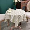 NEWISHER Rustic Farmhouse Embroidered Small Square Tablecloth Jacquard Striped Table Cloth Linen Texture Washable Side Table Cover Kitchen Dining Home Decoration Yellow 36x36 inch, Almond Buff