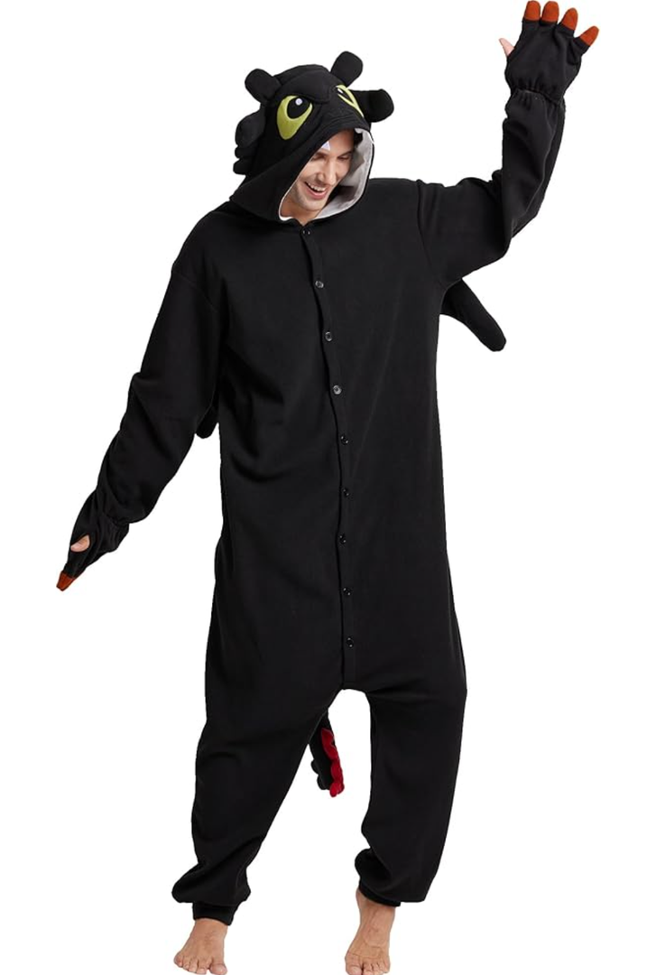 Kidukso Unisex Adult Dragon Onesie Pajamas Cute Animal Sleepwear Dragon Halloween Christmas Party Costumes for Women Men XL