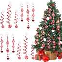 Roundfunny Christmas Candy Hanging Ornaments 12 Pcs Christmas Bells Curly Pick Plastic Lollipop Tree Topper Decor for Xmas Crafts Home Indoor Outdoor Holiday Party (Red and White)