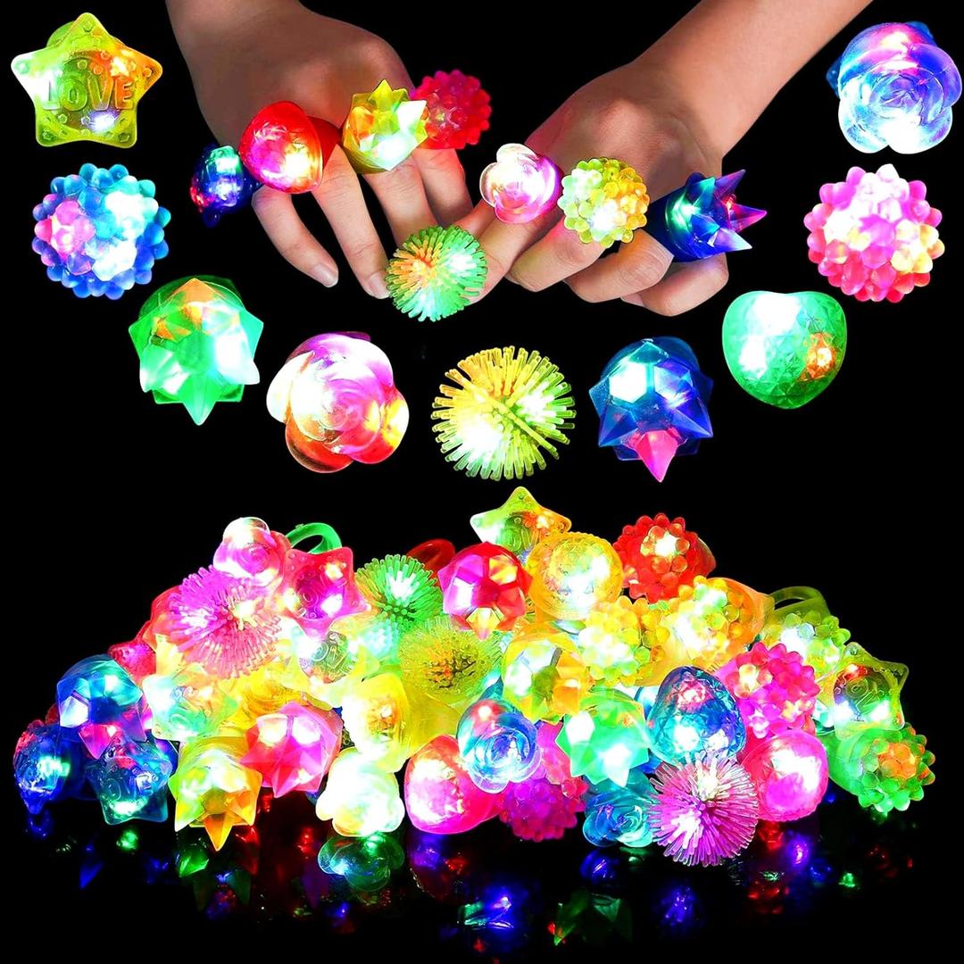 35 Pack Light Up Rings Halloween Party Favors for Kids 4-8 8-12, Goodie Bags Stuffers Treasure Box Toys for Classroom Prizes, Birthday Glow in The Dark Party Supplies Favors for Kids