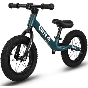 Birtech 12" Balance Bike for Boys and Girls 2-5 Year Old, Kids No Pedal Walking Bike with Inflatable Rubber Tires and Adjustable Seat, Training Bike Indoor Outdoor, Gift for Toddlers