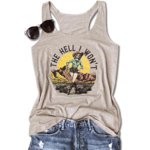 Graphic Tees for Women Summer Tank Tops Vacation Outfits for Women Country Concert Tops Summer Racer Back Tank Tops (Brown, L)