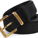 ALUSBELL Womens Suede Waist Belt with Gold Buckle Black 1.3inch (Black)