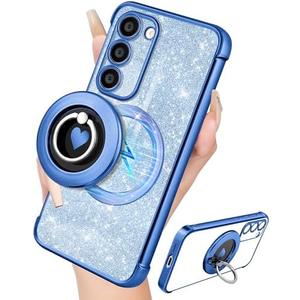 LISEVO for Samsung Galaxy S23 Case - Women Glitter Bling Girls Compatible with MagSafe Ring Stand Magnetic Phone Case Girly Cute Sparkly Luxury Elegant for Samsung S23 Cases - Blue
