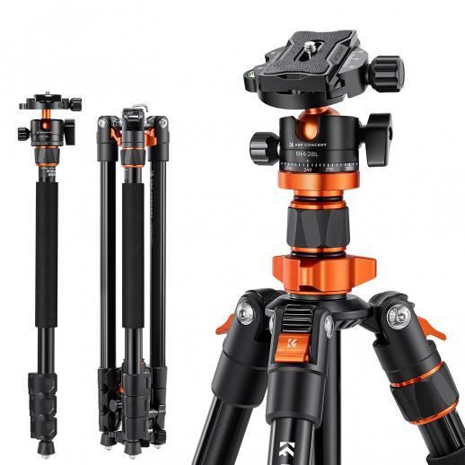 K&F Concept 78 inch/198cm Camera Tripod,3 Sections Central Axis Exclusive Design Travel Tripod with 32mm Metal Ball Head Load Capacity 26.4 lbs/12KG for DSLR Cameras Indoor Outdoor Use