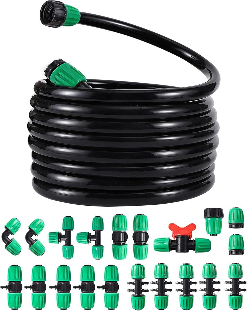52 FT 1/2PVC Garden Irrigation Tubing HoseOD:16mm,ID:12mm),1/2 inch Drip Irrigation Tubing Main Line Hose Tube with Drip Irrigation Fitting Connector for Garden Watering Drip Irrigation System
