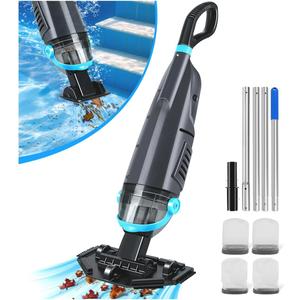 Cordless Handheld Pool Vacuum Cleaner with 4 Filter Bags, Suitable for Ultra-fine Impurity Filtration | Dual Brush Heads + Aluminum Poles | 20.5 GPM Suction -Powerful Spa Vacuum for Hot Tub (Blue)