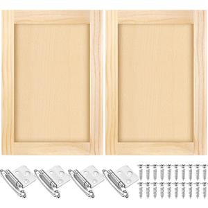 Cinnvoice 2 Pcs 16.25'' W x 22.5'' H Unfinished Pine Kitchen Cabinet Door Replacement with 4 Pcs Cabinet Hinges Wood Shaker Door Front Replacement for Kitchen, Bathroom, Vanity
