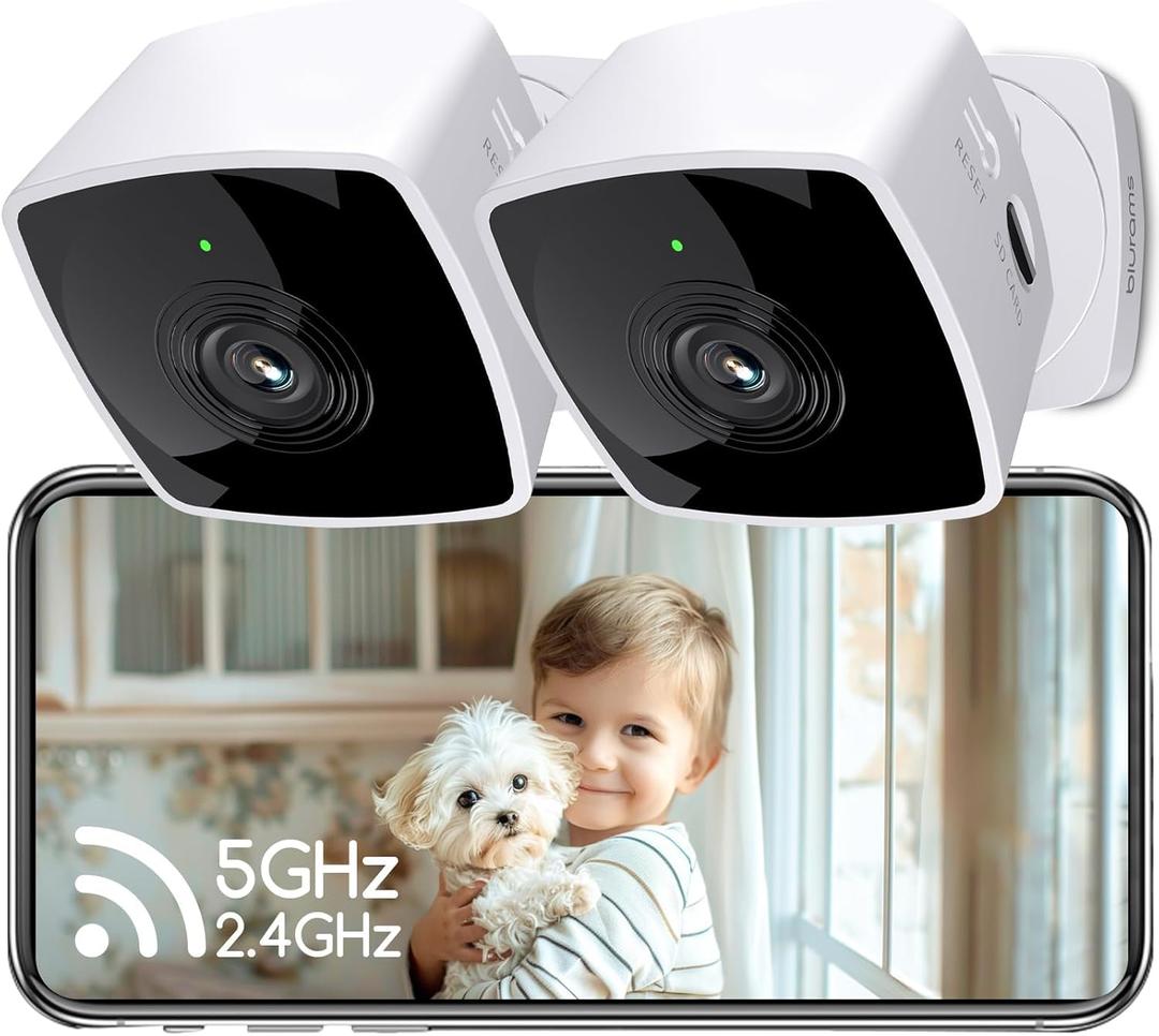 Blurams 5GHz Cameras for Home Security, 2K Security Camera Indoor, Pet Camera with Phone App, Indoor Camera w/AI Motion Detection, 2-Way Audio, Compatible with Alexa&Google Home, WiFi 6 (2-Pack White)