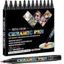 Permanent Marke Ceramics Pens 12 Colors Porcelain Paint Brush Pen for Both Glazed and Unglazed Ceramics Christmas Decoration Wine Markers for Adults