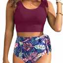 Two Piece High Waisted Swimsuits - Women Tummy Control Bikini Modest Bathing Suit Set of 2 2025, XXL, Purple Leaf
