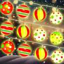 Glooglitter 10 ft 20 LED Christmas Globe String Lights Battery Operated String Lights Green Decorations for Christmas Tree Holiday Party Decoration