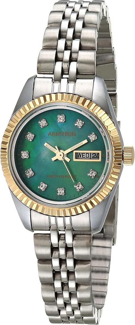 Armitron Women's Genuine Crystal Accented Bracelet Watch, 75-2475 (Two Tone/Green)