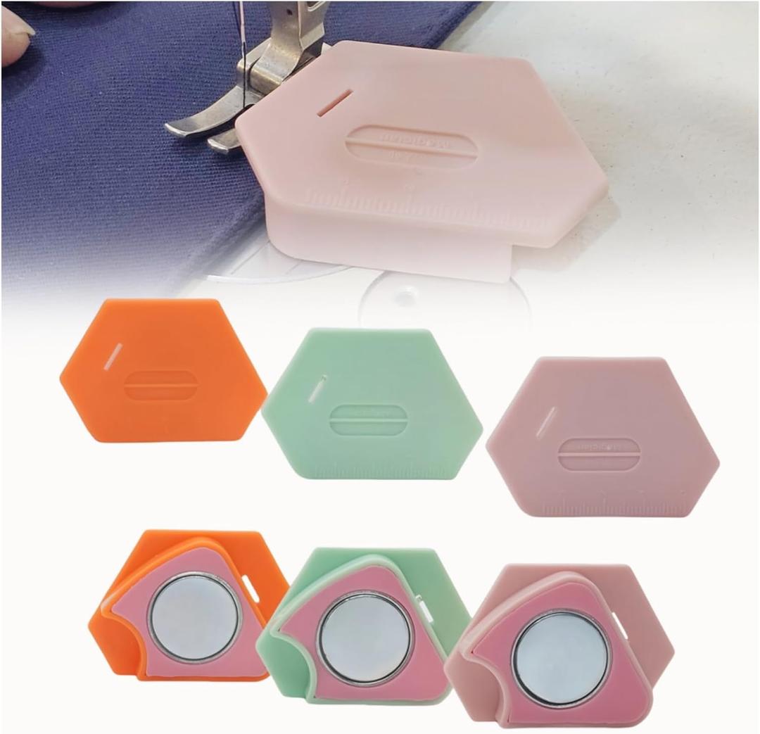 3 Pcs x 2 Pac Magnetic Seam Guide for Sewing Machine, Multifunctional Hem Guide for Sewing Machine, Polygonal Multifucntional Seam Guide Hemmer with Scale, Sewing Supplies Accessories