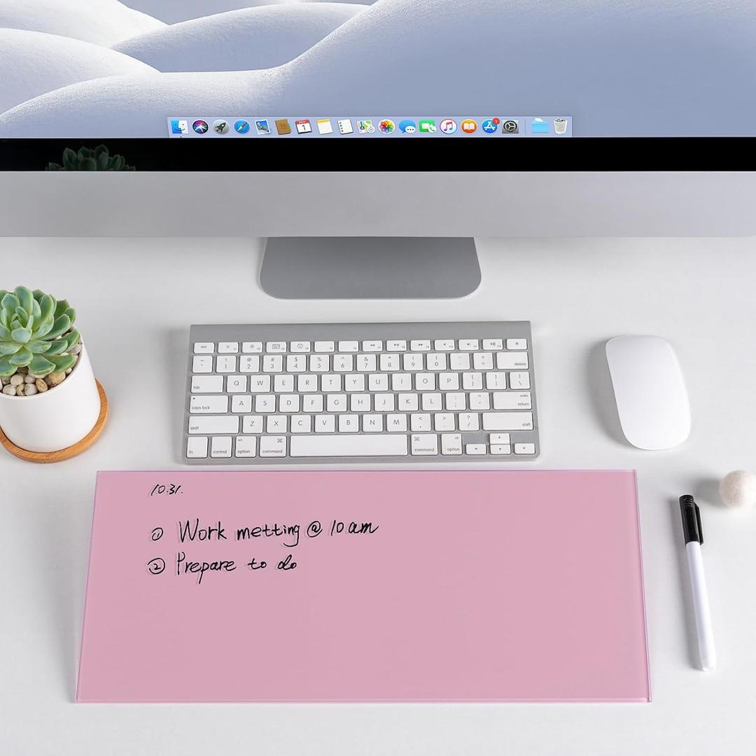 Desktop Glass Board with Stand Dry Erase Board Easel for Desk Reusable Desk Whiteboard (Pink)