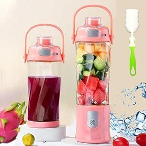 Portable Blender, Cordless, Personal Blender-for Shakes & Smoothies, BPA Free, Leakproof, USB-C Rechargeable, Ideal for Ice Blending, Juicing, and Food Processing, Convenient (Light Pink) 