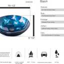 Bathroom Artistic Vessel Sink, Tempered Glass Vanity Round Bowl with Oil Rubber Bronze Faucet and Pop up drain Set, Ocean Blue, 16.5 x 5.5 inches