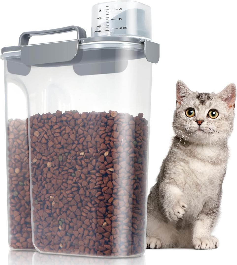 TBMax Large Cat Food Storage Container, Portable Dog Food Container with Upgraded Large Spout and Cup, Travel Pet Food Storage Dispenser for Small Animal Kibble Storage, Bird Seed Container - Grey (Dark Grey 6Qt)