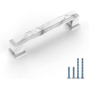 10-Pack White Marble Cabinet Pulls - 3.75 inch, Zinc Alloy, Kitchen & Dresser Handles (3.75"/96MM Hole Center)