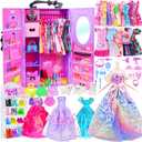 Girl Doll Clothes and Accessories Closet Wardrobe with Dresses, Shoes and Other Girl Stuff for 11.5 Inch Clothes as Gift Present for Children (NOT Include Doll)